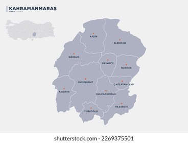 
Kahramanmaraş province of Turkey, province map.