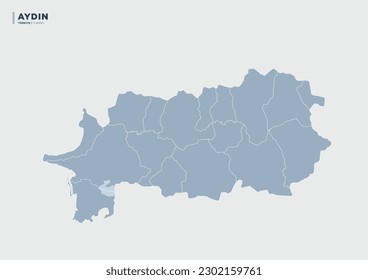 
Aydın province of Turkey, province map.