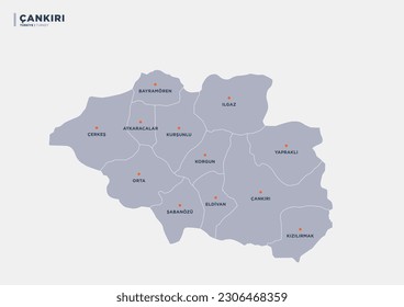 Çankırı province of Turkey, province map.