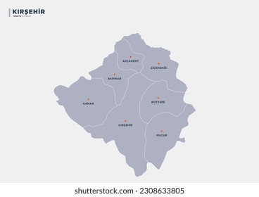 Provincia de Kırşehir en Turquía, mapa de provincia.