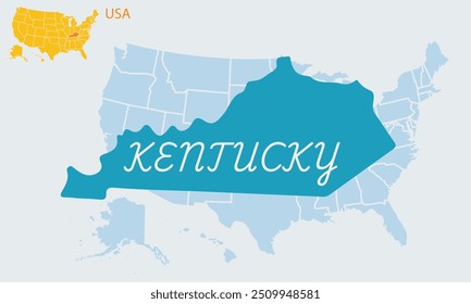 A province of the United States of America Kentucky.behind the province A large map of the United States of America .art and illustrator.4th of July.USA.small map of america.freedom.city.nation