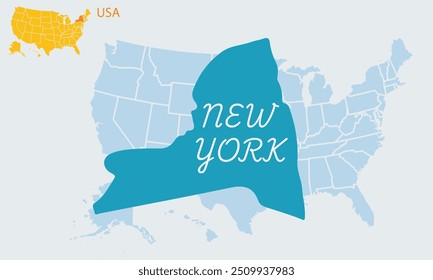 A province of the United States of America new York.behind the province A large map of the United States of America .art and illustrator.4th of July.USA.small map of america.freedom.city.