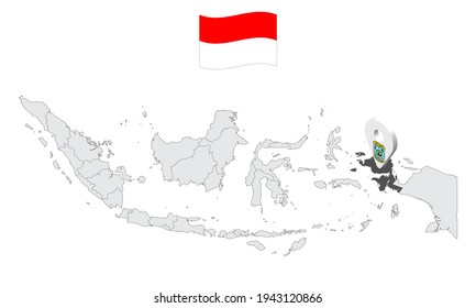  Province West Papua on map Indonesia. 3d West Papua flag map marker location pin. Quality map with Provinces of Indonesia for your web site design, app, UI. EPS10.