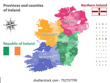 Mapa vetorial das províncias e condados da Irlanda