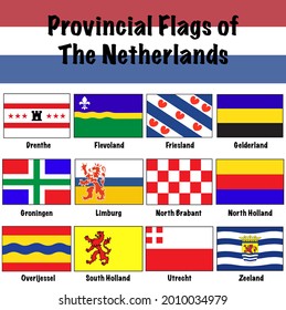 Provincial Flags of Netherlands (Holland) Rectangle Vector Icon Set 