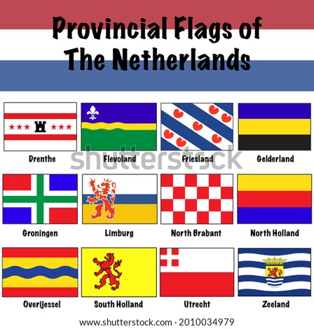 Provincial Flags of Netherlands (Holland) Rectangle Vector Icon Set 