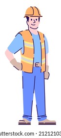 Proving cleanliness and maintenance semi flat RGB color vector illustration. Male utility worker wearing reflective vest isolated cartoon character on white background