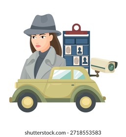 Provar um crime. Detetive. Clipart de vetor plano, ilustração com plano de fundo isolado.