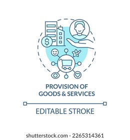Provision of goods and services turquoise concept icon. Private sector role abstract idea thin line illustration. Isolated outline drawing. Editable stroke. Arial, Myriad Pro-Bold fonts used