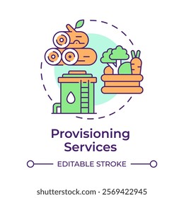 Provisioning service multi color concept icon. Ecosystem service. Natural resources like timber, water and crops. Round shape line illustration. Abstract idea. Graphic design. Easy to use in article