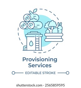 Provisioning service soft blue concept icon. Ecosystem service. Natural resources like timber, water and crops. Round shape line illustration. Abstract idea. Graphic design. Easy to use in article