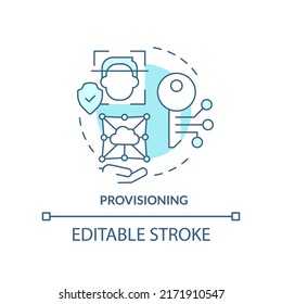 Provisioning turquoise concept icon. Management of identities abstract idea thin line illustration. Assigning permissions. Isolated outline drawing. Editable stroke. Arial, Myriad Pro-Bold fonts used