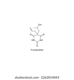 Estructura molecular esquelética plana proxibital Fármaco barbitúrico utilizado en insomnio, ansiedad, tratamiento de la enfermedad. Ilustración vectorial.