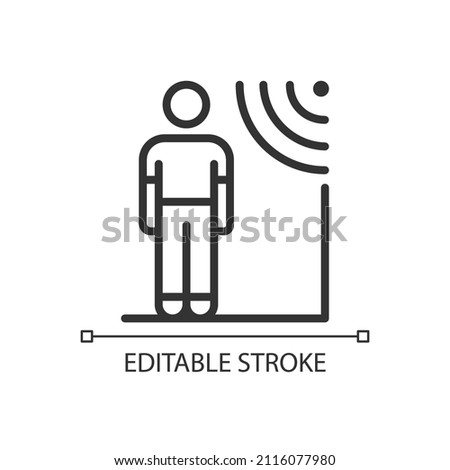 Proximity sensors pixel perfect linear icon. Remote regulation for entry access. Internet of Things. Thin line illustration. Contour symbol. Vector outline drawing. Editable stroke. Arial font used