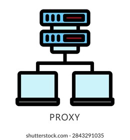 Proxy Outline Color Icon, Mini Illustration For Modern Concept, Print, Ui, Ux Kit, Web And App Development. Vector Related To Internet, Cyber Security.