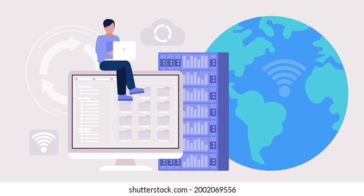 Proxy Server Concept. Online Data Access, Security Network. Concept Vector Set In A Flat Style