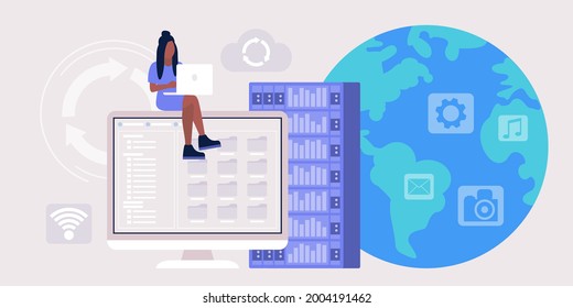 Proxy Server Concept. Online Data Access, Security Network. Concept Vector Set In A Flat Style