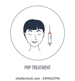 PRP Facial Injection For Facelift And Rejuvenation Treatment. Getting Rid Of Wrinkles. Platelet-rich Plasma And Stem Cells Anti-ageing Procedure And Meso Therapy. Vector Line Illustration.