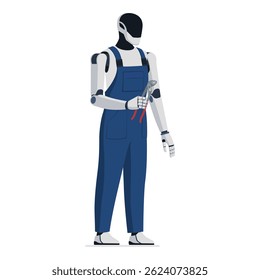 Prumber AI humanoid robot holding a tool, professional service and repair concept, isolated