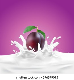 Prune Milk, yogurt splashing vector concept