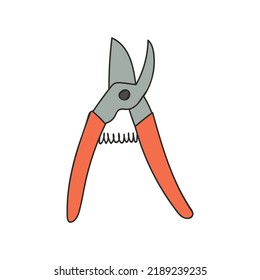 Pruner colorful doodle illustration in vector. Pruner illustration in vector. Garden scissor colorful doodle illustration. 