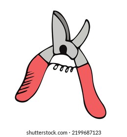 Pruner colorful doodle illustration in vector. Pruner illustration in vector. Garden scissor colorful doodle illustration.