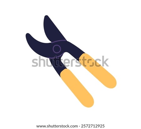 Pruner, garden tool. Sharp cutter, pruning shears for trimming, plants care and landscaping. Cutting accessory, secateurs. Flat graphic vector illustration isolated on white background