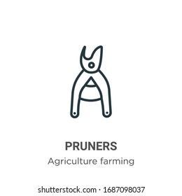 Pruners outline vector icon. Thin line black pruners icon, flat vector simple element illustration from editable agriculture farming and gardening concept isolated stroke on white background