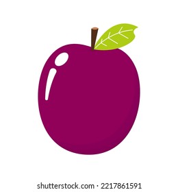 Prunes cartoon vector. symbol. logo design. Fresh plum with green leaf in cartoon style. Vector whole and parts sweet plum isolated on a white background.