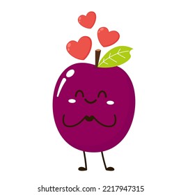 Prunes cartoon vector. symbol. logo design. Fresh plum with green leaf in cartoon style. Vector whole and parts sweet plum isolated on a white background.