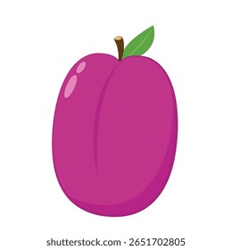 Vector de dibujos animados de ciruelas. símbolo. diseño de logotipo. Ciruela fresca con hoja verde en estilo de dibujos animados. Vector entero y partes de ciruela dulce aislado en un fondo blanco.