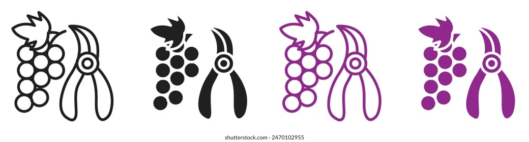 Pruning grape icon representing vineyard management and agricultural practices, suitable for wineries, vineyards, and agricultural education