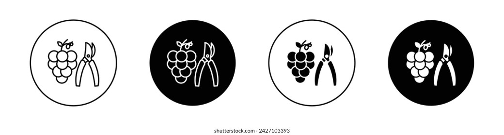 Pruning Grape Icon Set. Wine Plant Shears Vector Symbol in a Black Filled and Outlined Style. Cultivation Mastery Sign.