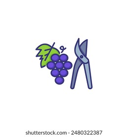 Pruning grape line icon. Cutter, plant, fruit. Winemaking concept. Vector illustration can be used for topics like viticulture, agriculture, vineyard