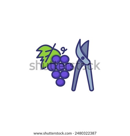 Pruning grape line icon. Cutter, plant, fruit. Winemaking concept. Vector illustration can be used for topics like viticulture, agriculture, vineyard