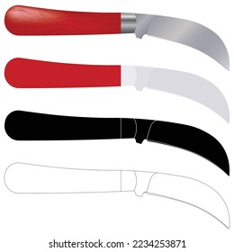 Pruning knife or Pruning Folding Knife isolated color vector on white background. This cutting tool is used to slice string, cut flowers, prune vines, trimming vines and graft trees.