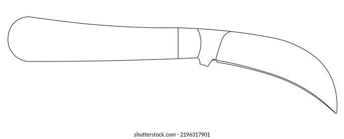 Pruning knife or Pruning Folding Knife isolated outline vector on white background. This cutting tool is used to slice string, cut flowers, prune vines, trimming vines and graft trees.