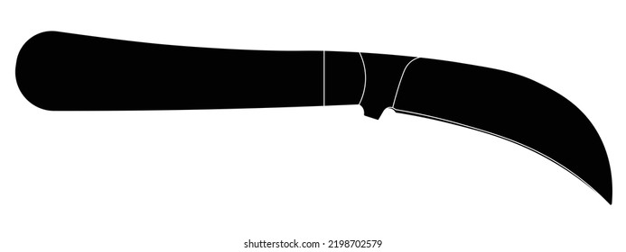 Pruning knife or Pruning Folding Knife isolated silhouette vector on white background. This cutting tool is used to slice a string, cut flowers, prune vines, trim vines, and graft trees.