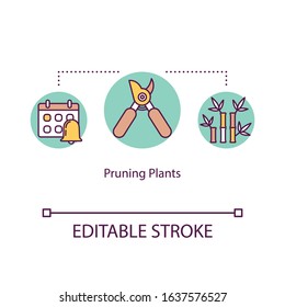 Pruning plants concept icon. Cutting overgrown stems. Removing dead twigs. Timely branch trimming idea thin line illustration. Vector isolated outline RGB color drawing. Editable stroke