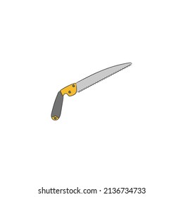 A pruning saw with gray and yellow handle for gardening