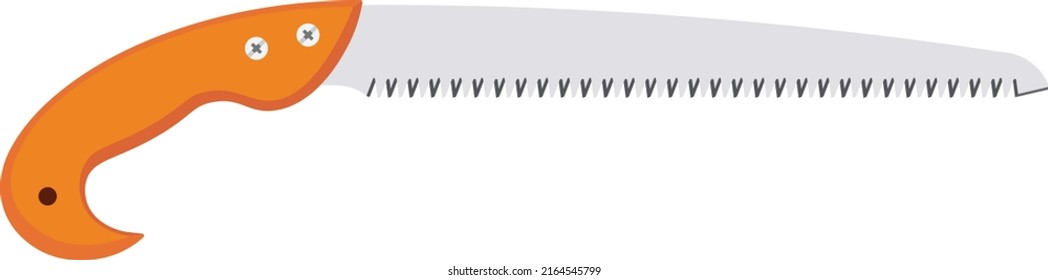 Pruning saw isolated vector on white background. This saw is used to cut a wide range on the large end of wood thicknesses or trim live shrubs and trees.