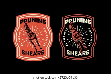 Conjunto de diseño de logotipo de insignia retro de herramienta de corte de poda para jardinería. Podadoras de mano paquete gráfico de parche vintage símbolo para la horticultura. Paquete rústico del elemento del emblema de las tijeras de corte del jardín para el paisaje