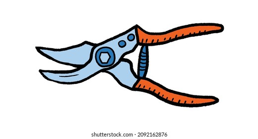 Pruning shears cartoon style. Gardening tools doodle style illustration. Garden hobby equipment isolated vector object.