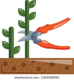 Pruning shears concept, Removing Excess Branches of Plant vector color icon design, Lawn and Gardening symbol, Farm and Plant sign, agriculture and horticulture equipment stock illustration