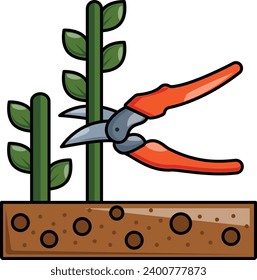 Pruning shears concept, Removing Excess Branches of Plant vector icon design, Shrubs and Trees symbol, Plants and Flowers sign, Landscaping and Garden Tools stock illustration