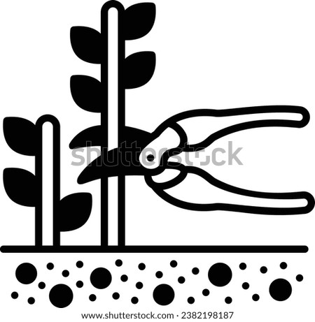Pruning shears concept, Removing Excess Branches of Plant vector icon design, Outdoor Decor symbol, Farm and Plant sign, Mulching and Landscaping stock illustration