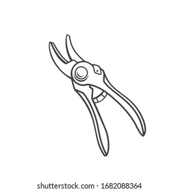 Pruning shears, garden secateurs or hand pruners outline icon. Garden tools vector illustration.
