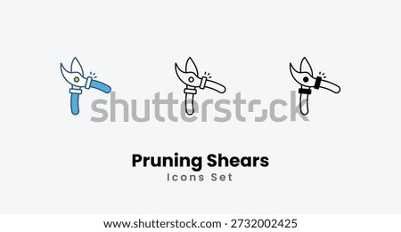 Pruning Shears icon - Gardening and Landscaping Tool Symbol in Line and Flat Style and black Glyph Vector ilustration
