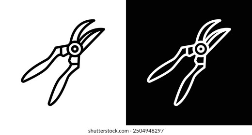 Pruning shears icon set in black and white stroke.