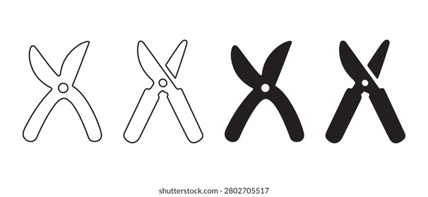 Pruning Shears Icon Set, Garden Scissors and Cutting Tool Vector Silhouette Collection.